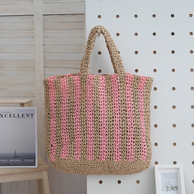 Vertical Stripes Hand-woven Letter Embroidery Fashion Woven Women's Shoulder Bag