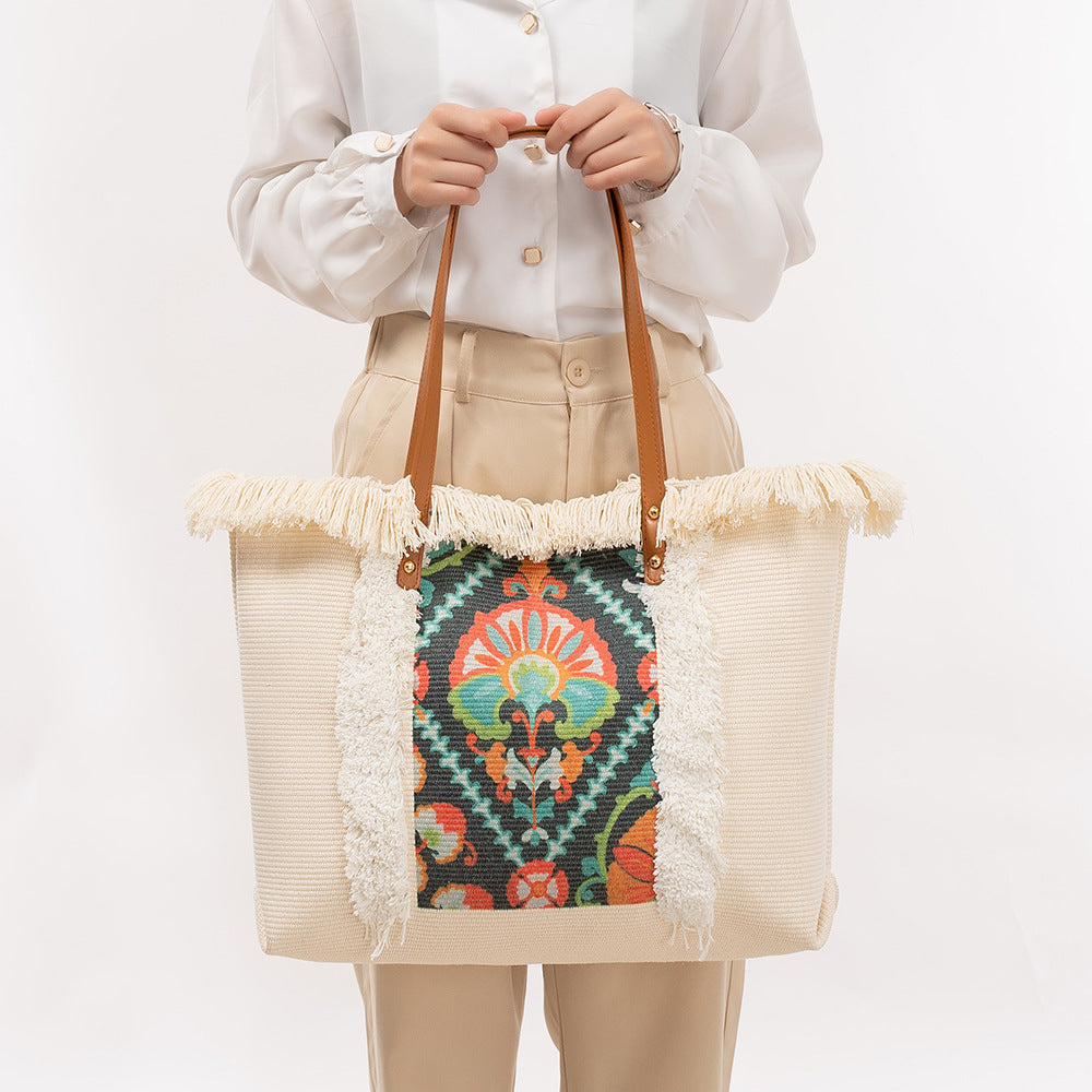 Women's Ethnic Style Tassel Canvas Large Capacity Seaside Women's Handbag