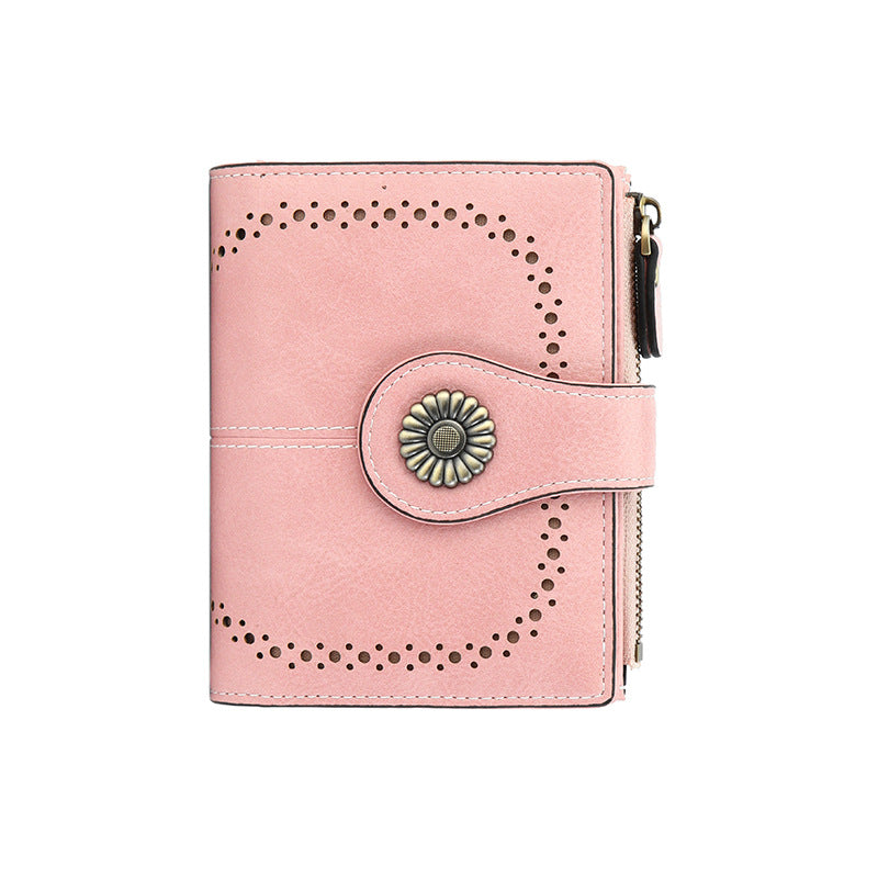 Women's Short Retro Oil Wax Skin Ladies Wallet