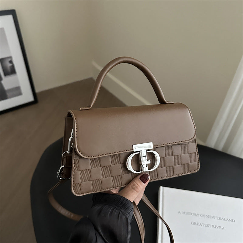 Textured Solid Color Retro Lady Temperament Commuter Women's Shoulder Bag
