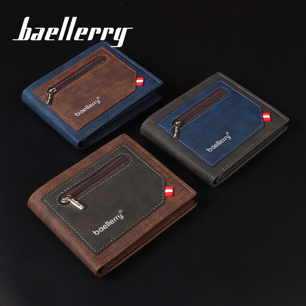 Men's Short Business Contrast Color Zipper Pocket Multiple Men's Wallet