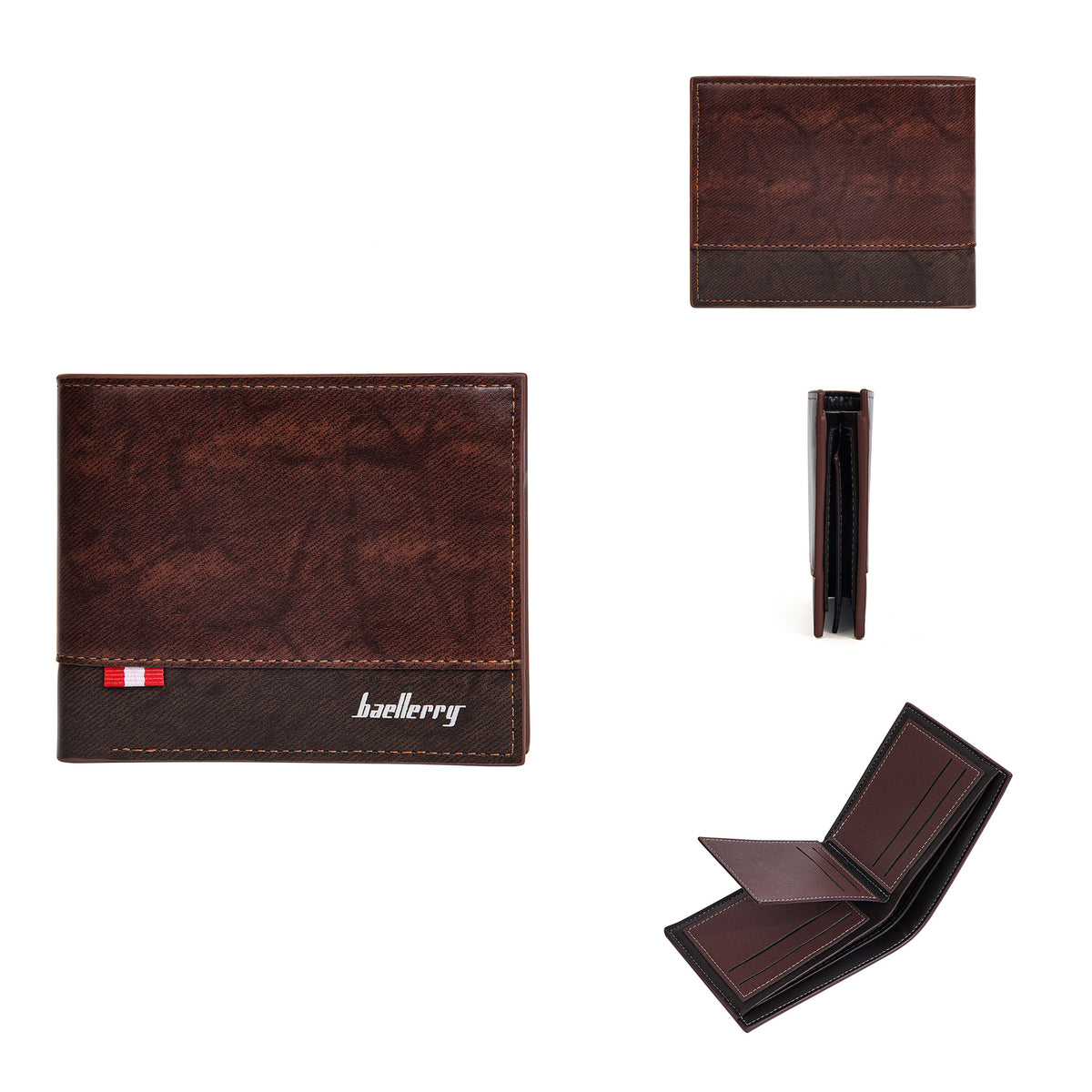 Men's Short Business Multiple Slots Open Green Contrast Men's Wallet