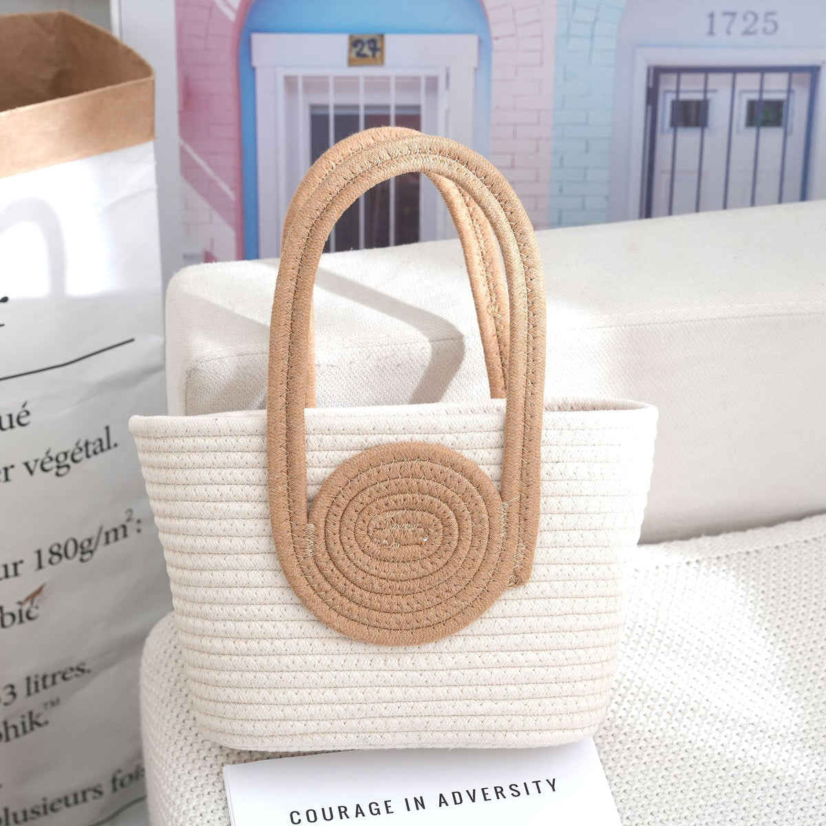 Striped Woven Fashion Versatile Straw Commuter Large Women's Handbag
