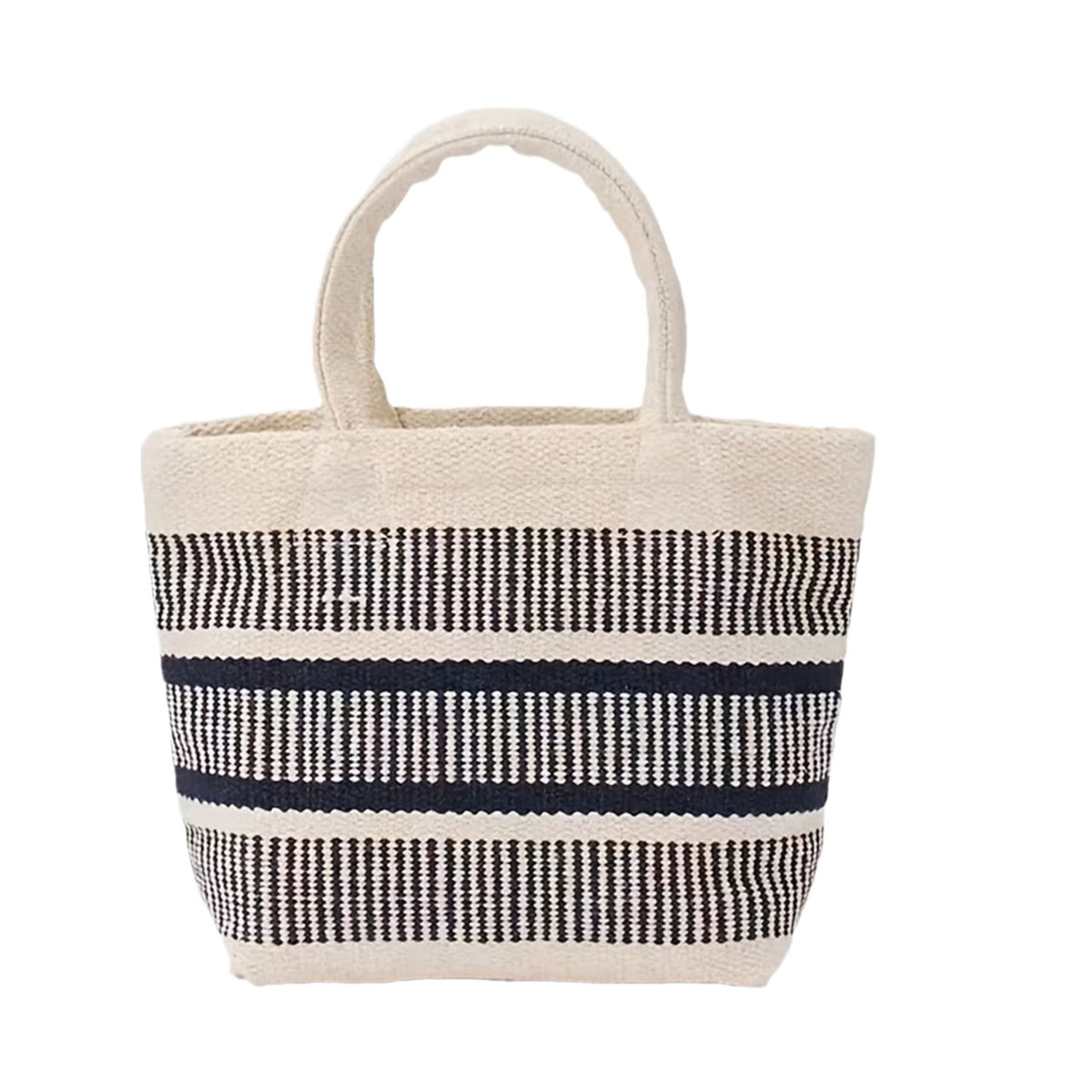 Navy Blue Striped Hand-woven Lunch Cotton Women's Handbag
