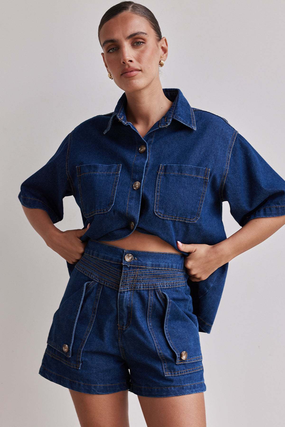 Women's Summer Casual Retro Loose Shirt Denim Suits