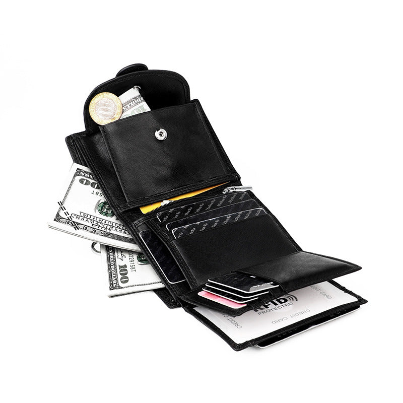 Men's First Layer Cowhide Swiping Slots Leather Men's Wallets