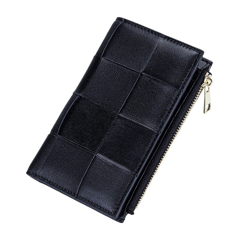 Women's Medium Style Fashion Sheepskin Handmade Large Woven Multiple Slots Ladies Wallet
