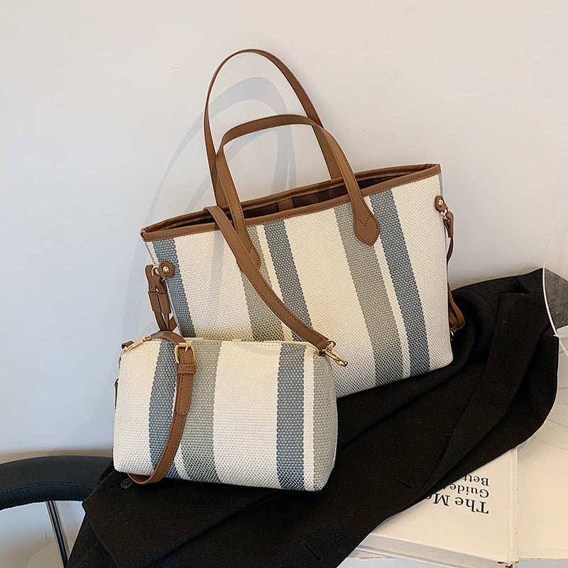 Canvas Large Capacity Underarm Popular Striped Shoulder Bags