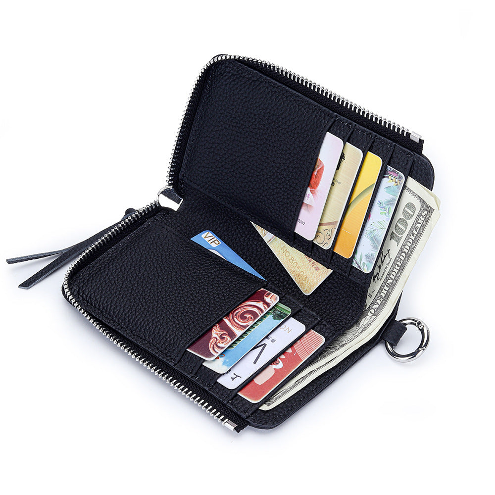 Women's Genuine Leather Short Halter Zipper Multiple Ladies Wallet