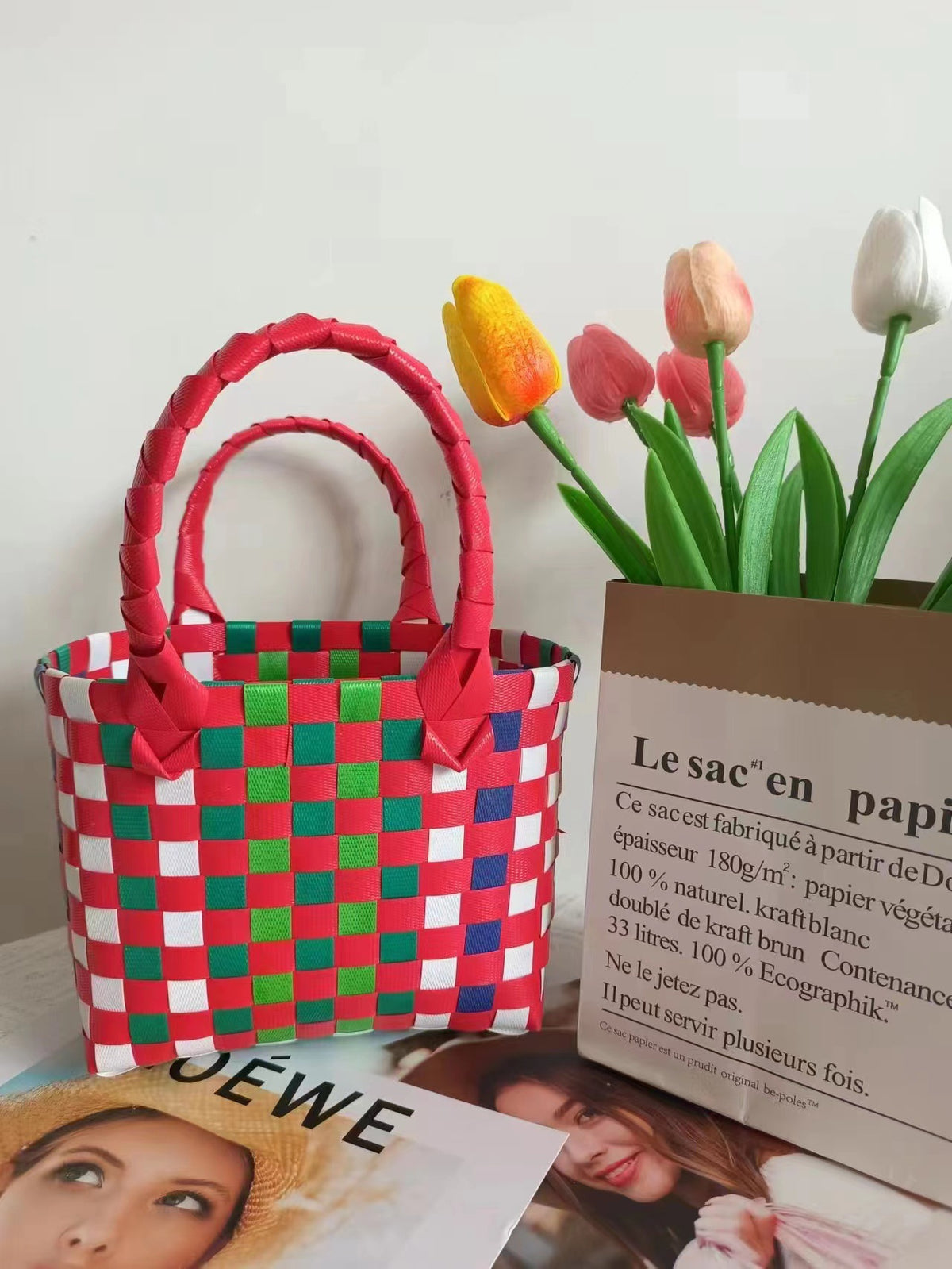 Basket Niche Color Plaid Hand Gift Small Square Bags