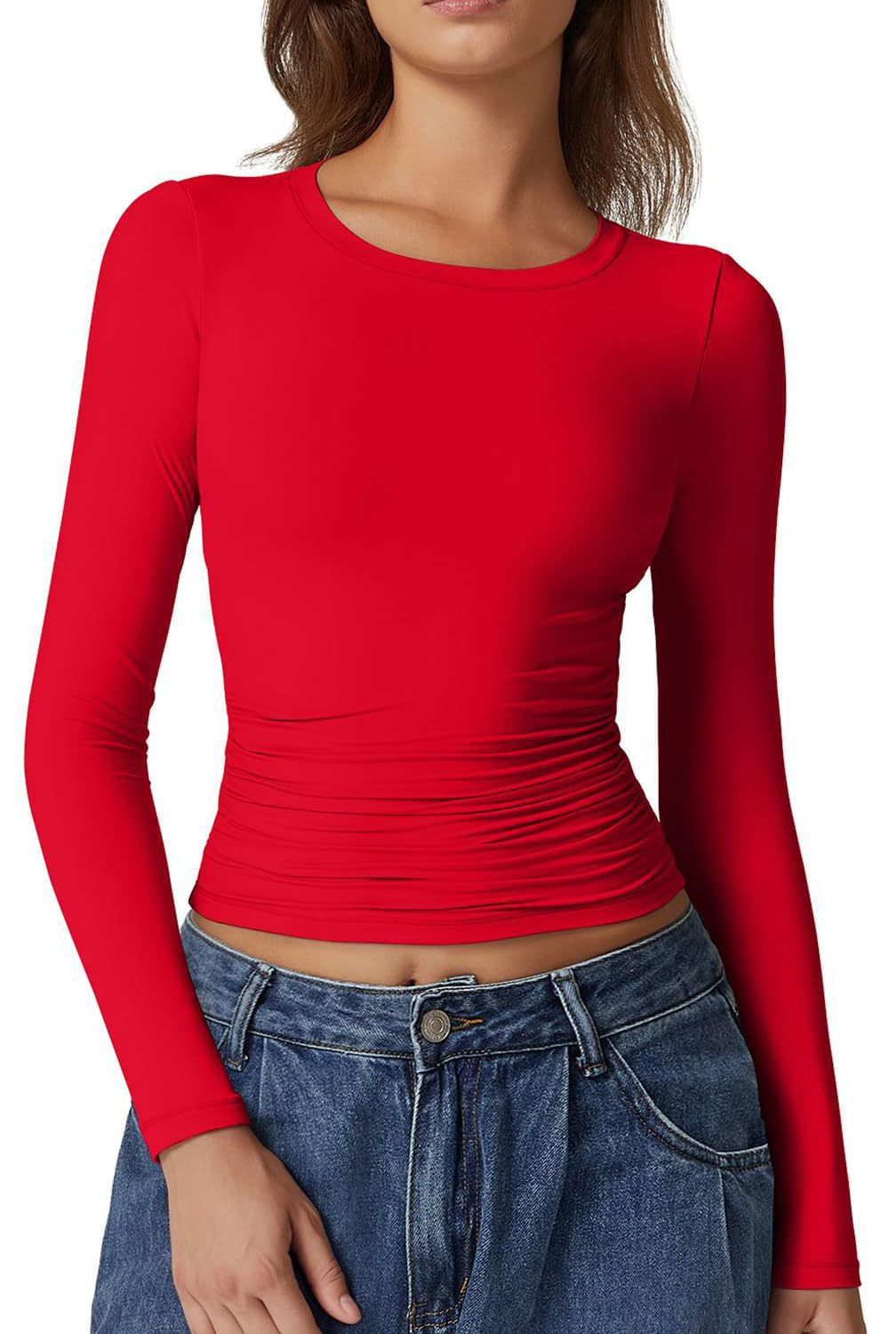 Women's Slim Fit Bottoming T-shirt Round Neck Tops