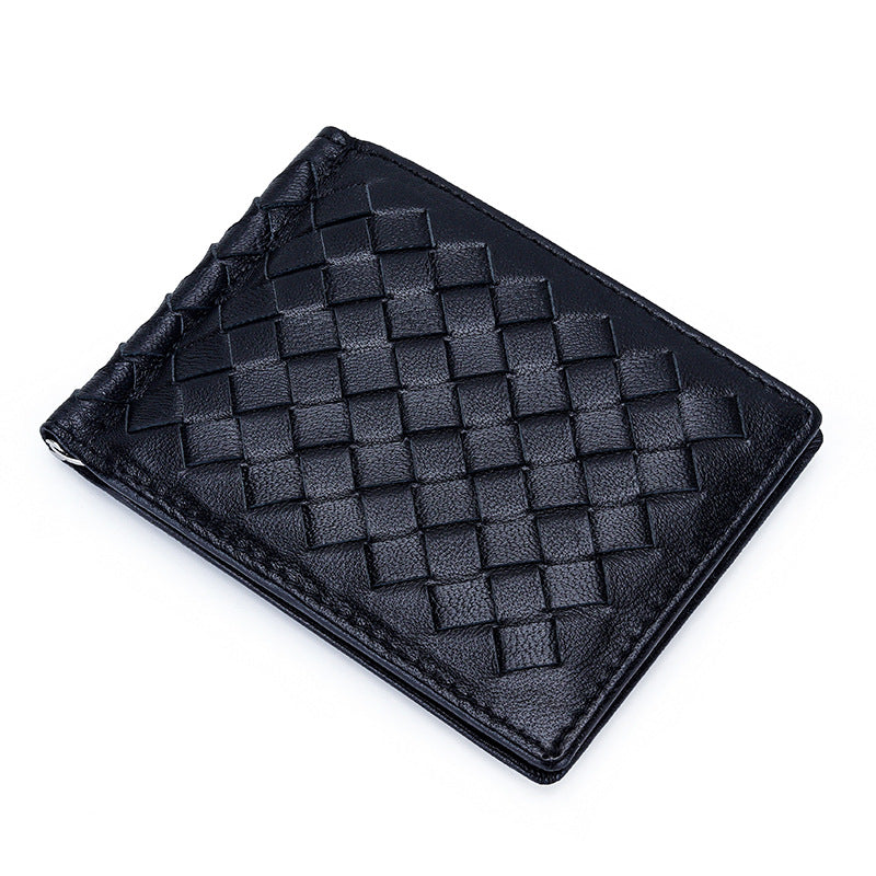 Women's & Men's & Authentic Leather Weave Gold Clip Ladies Wallets