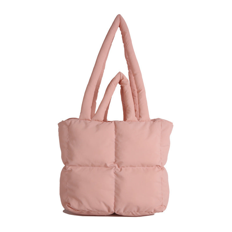 Women's Embroidery Thread Plaid Design Simple Winter Large Capacity Cotton Women's Shoulder Bag