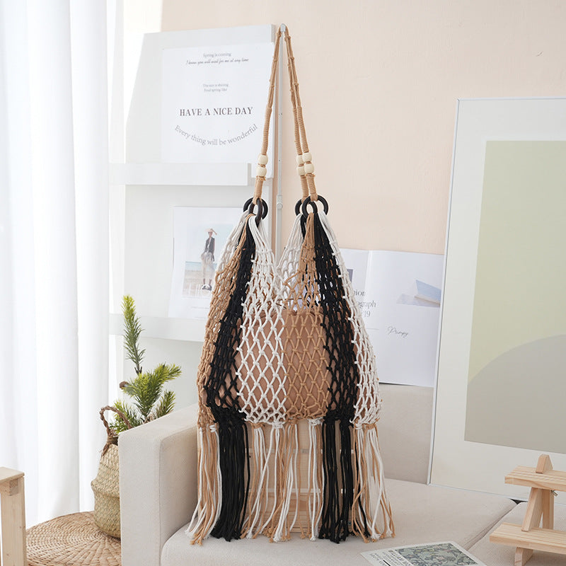 Women's Weaving Hollow Summer Large Capacity Tassel Net Women's Handbag