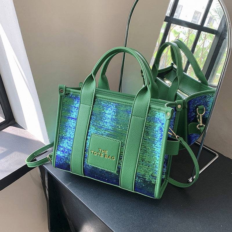 Ditch Hand-held Female Niche Sequins Contrast Tote Bags