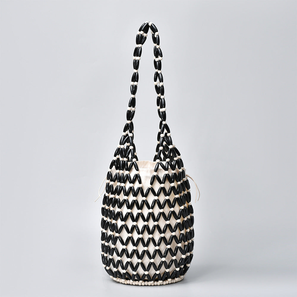 Women's With Wooden Beads Decoration Hand-woven Vacation Handbags