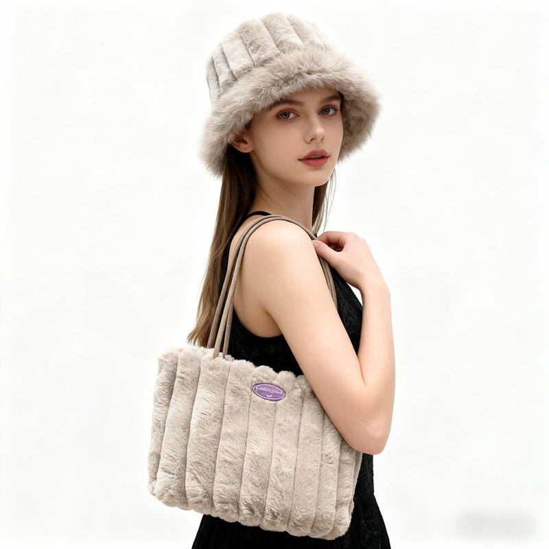 Women's Fashion With Hat Striped Texture Commuter Women's Shoulder Bag