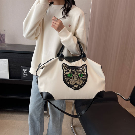 Women's Oversized Portable Cartoon Cat Head Korean Travel Bags