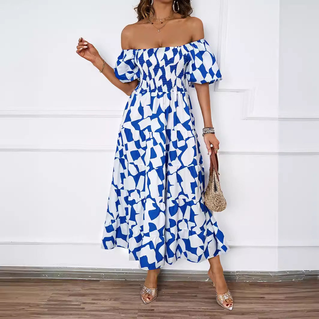 Women's Summer Elegant Printed Pettiskirt Puff Sleeve Dresses