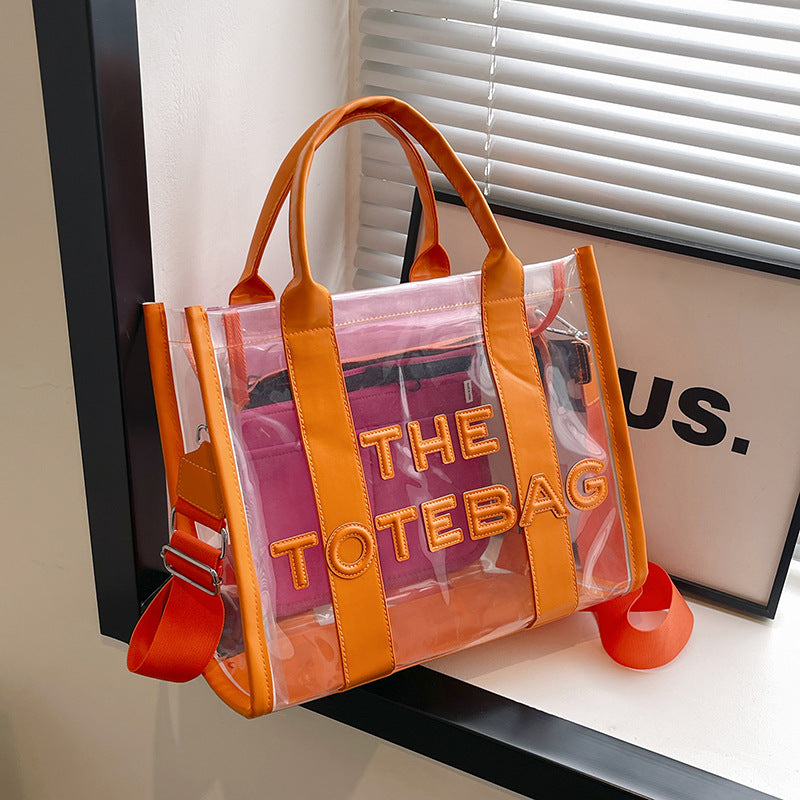 Women's Fashion Transparent Letter Beach Large Capacity Bags