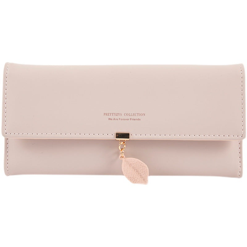 Long Korean Style Leaf Pendant Trifold Ladies Wallet