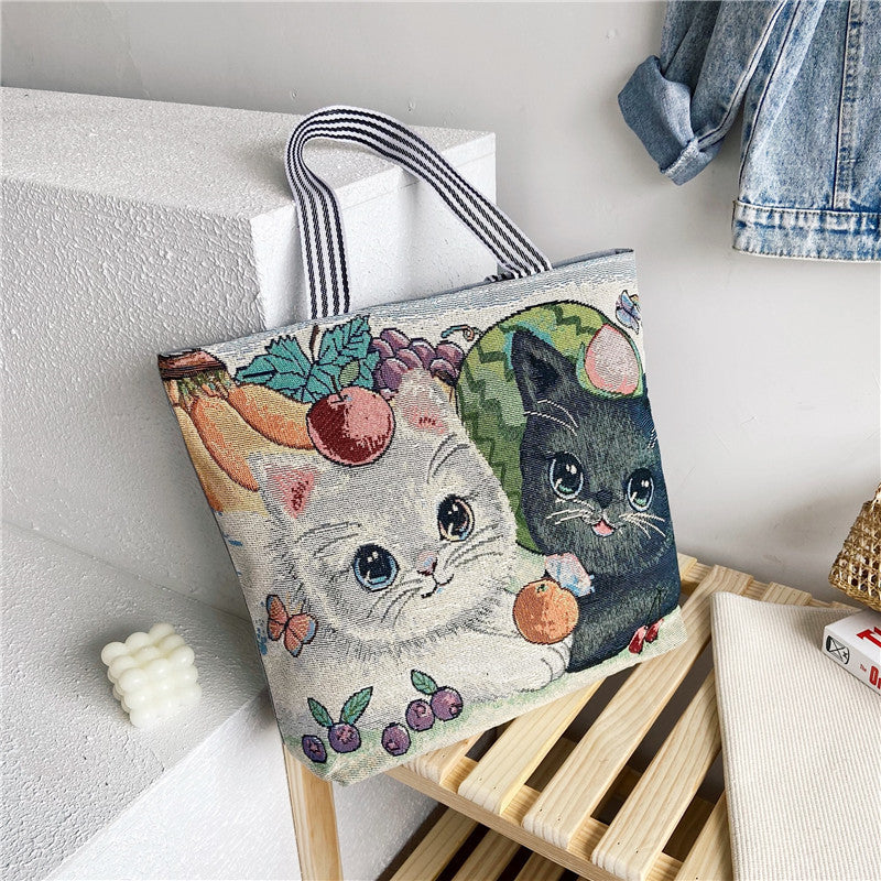 Women's Retro Fashion Illustration Embroidered Large Capacity Tote Bags
