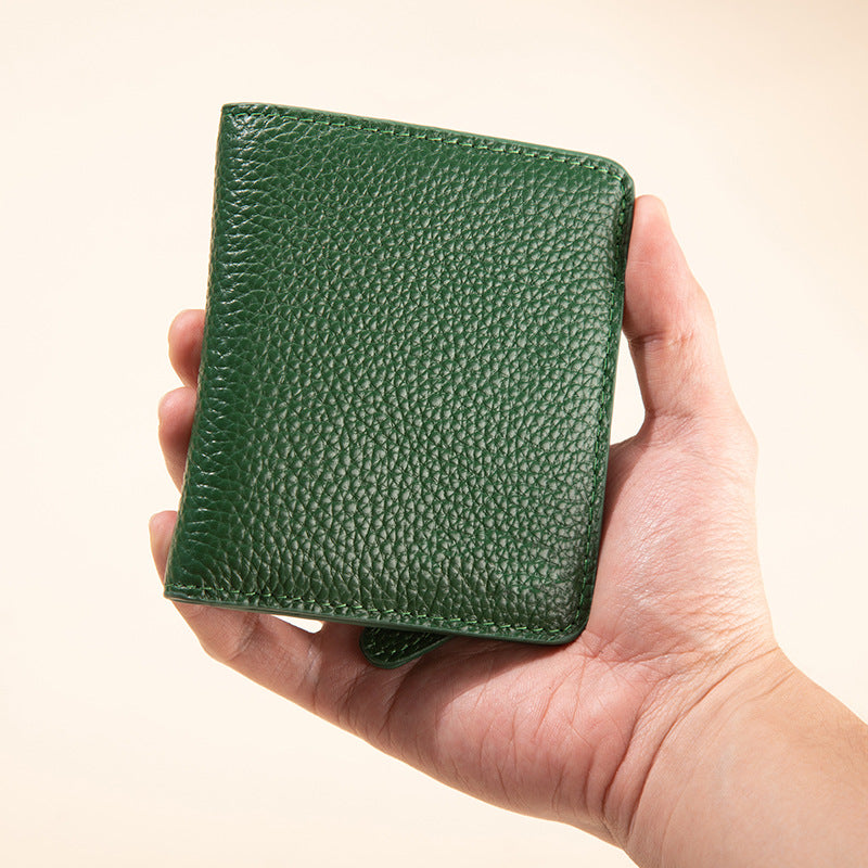 Genuine Leather Swiping Short Multiple Slots Ladies Wallet