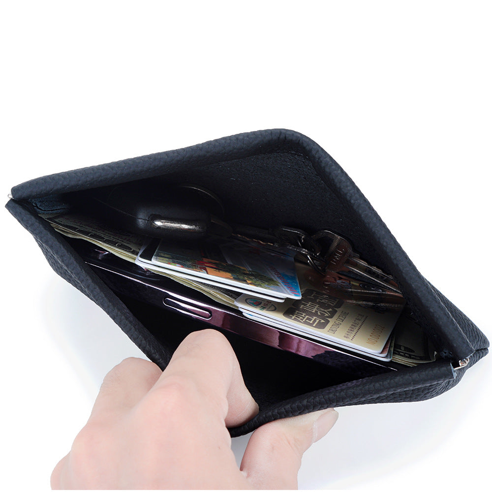 Cowhide Lady's Simple Long Automatic Closure Makeup Ladies Wallet