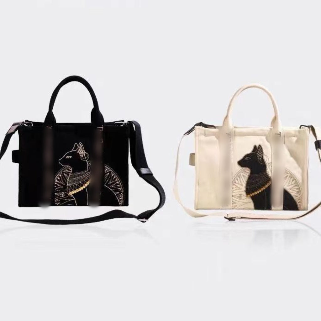 Museum Anderson Cat Embroidered Portable Cotton Tote Bags