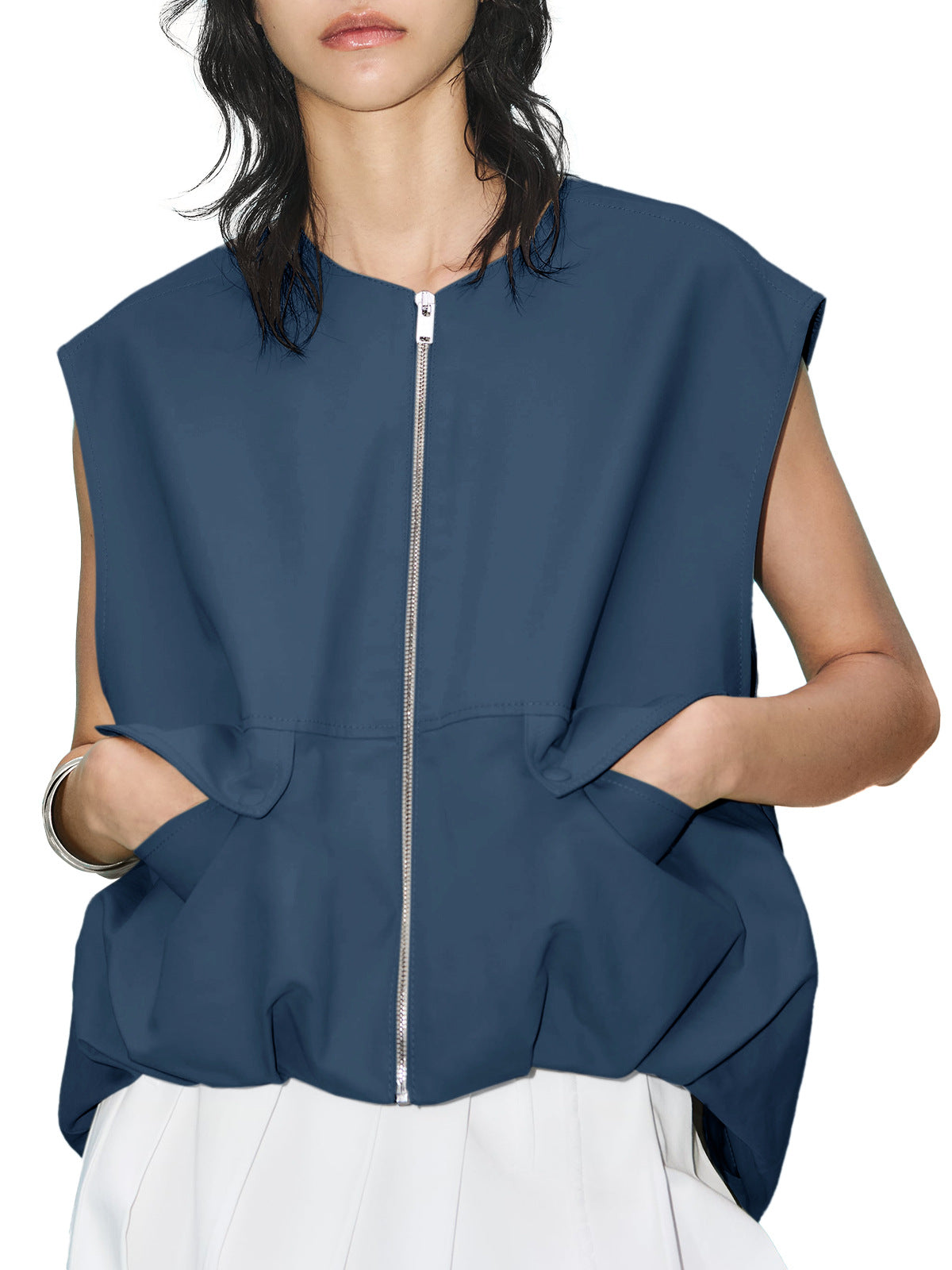 Women's Sleeveless Pocket Loose-fitting Waistcoat Solid Color Cardigans