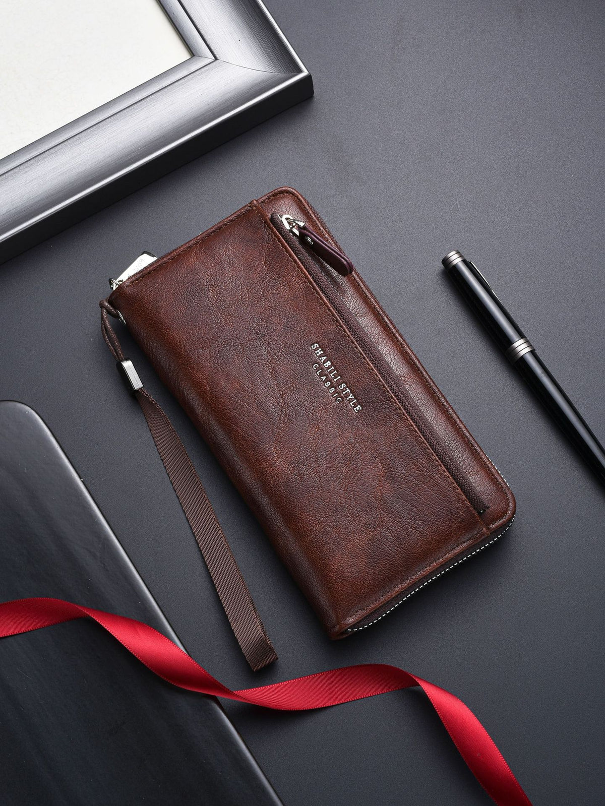 Men's Zipper Outer Car Drawing Mobile Clutch Soft Leather Phone Bags
