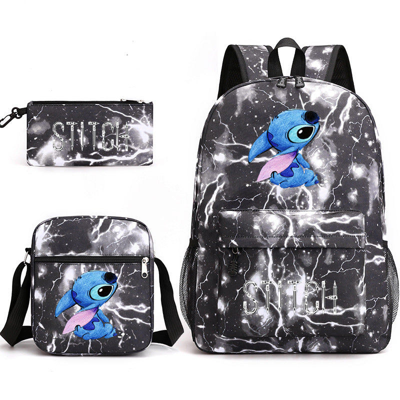 Star Stitch Pencil Black Three-piece Set Backpacks