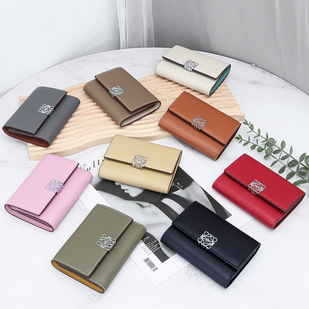 Women's Leather Short Stylish Versatile Folding Multiple Ladies Wallet