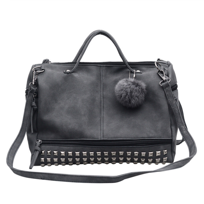 Women's Frosted Fur Ball Motorcycle Big Rivet Women's Handbag