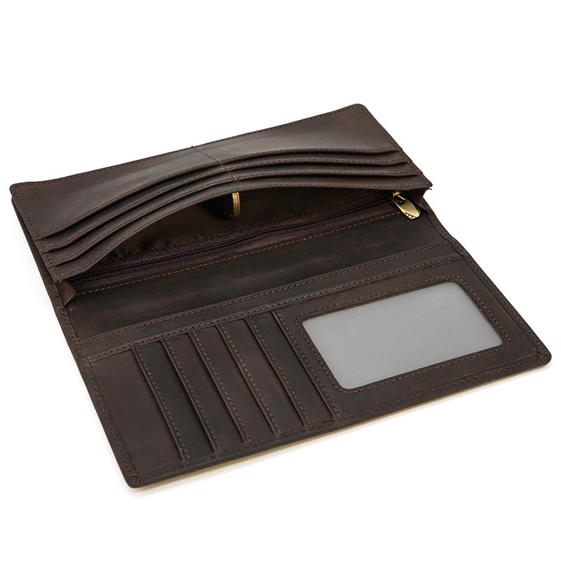 Men's First Layer Cowhide Retro Long Multiple Men's Wallets