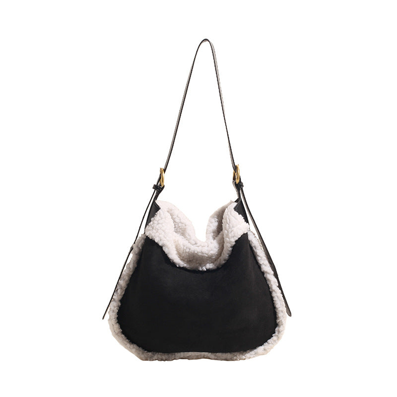 Women's Plush Matte Simple Cute Stitching Pocket Trendy Women's Shoulder Bag