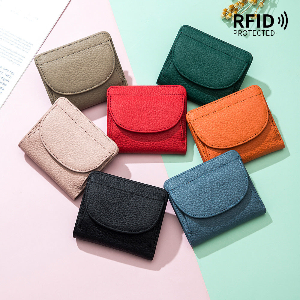 Mini Folding Simple Genuine Leather Female Ladies Wallets
