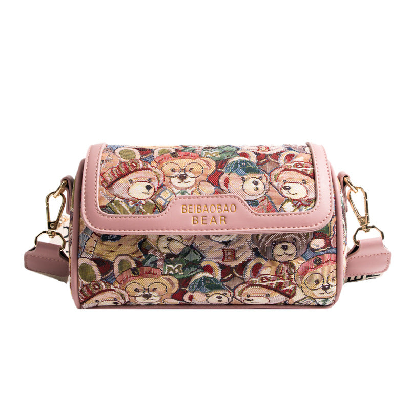 Women's Cartoon Little Bear Pattern Fashion Contrast Crossbody Bags