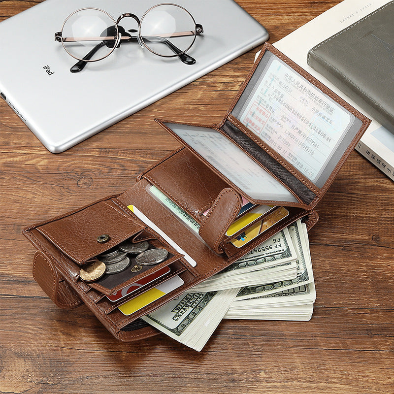 Men's Short Retro Style Genuine Leather First Men's Wallets