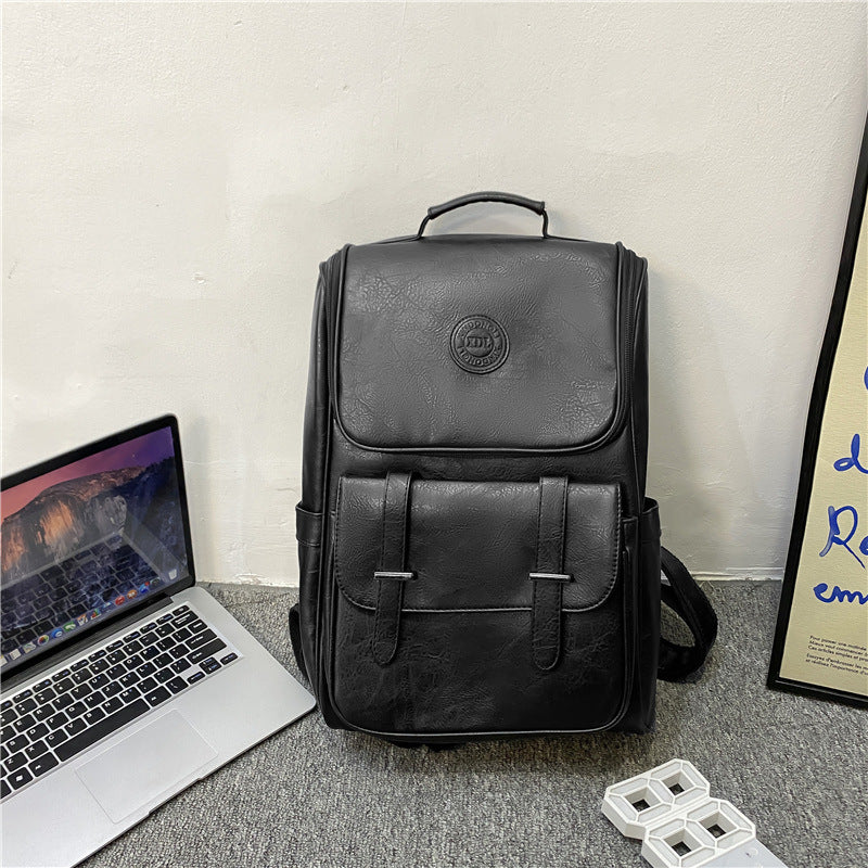 Men's Korean Style Campus Large Capacity Soft Leather Backpacks