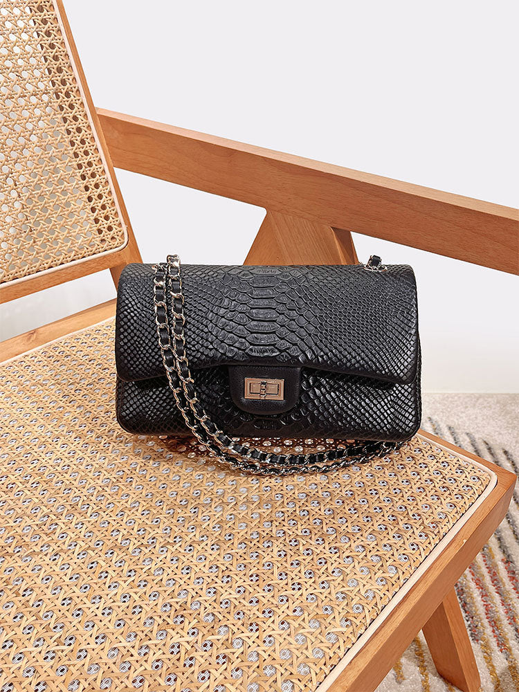 Women's Yak Leather Boutique Classic Style Snakeskin Armpit Bags