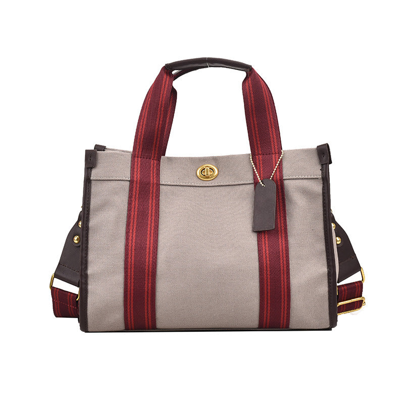 Canvas Contrast Color Portable Retro Fashion Tote Bags