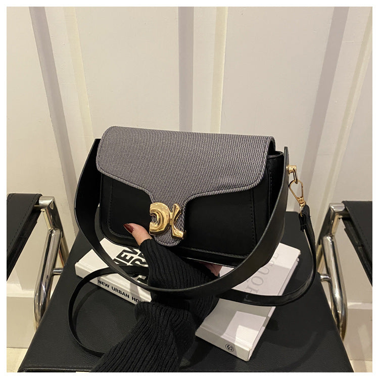 Simple Contrast Color Retro Texture Portable Lady Women's Shoulder Bag