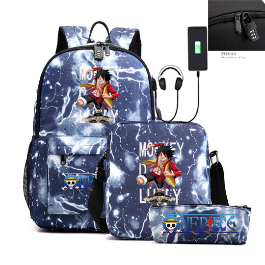 Women's & Men's & Cartoon One Piece Password Pencil Middle School Students' Schoolbags