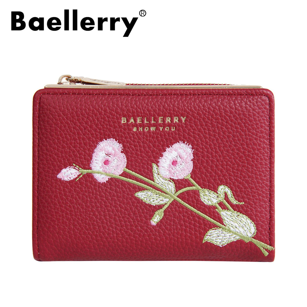Women's Short Three-dimensional Embroidered Flower Zipper Three-fold High Coin Purses