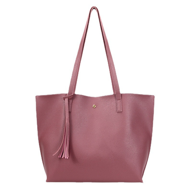 Tassel Lychee Pattern Strap Silk Scarf Portable Large Women's Shoulder Bag