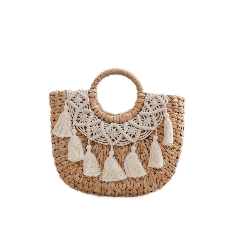 Simple Nordic Style Straw Semicircle Versatile Handbags