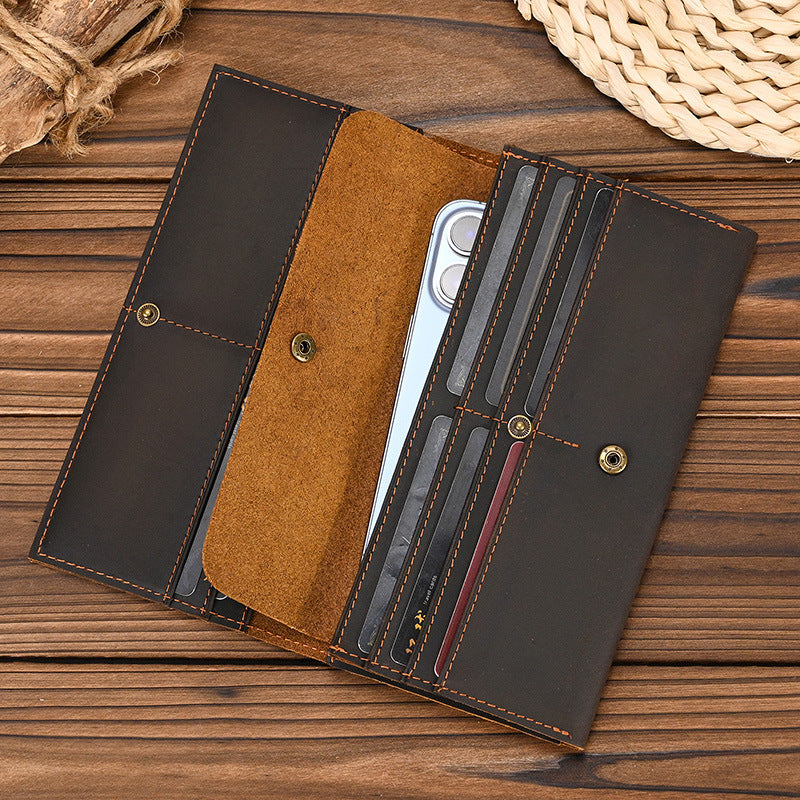 Men's Crazy Horse Leather Long First Layer Purses