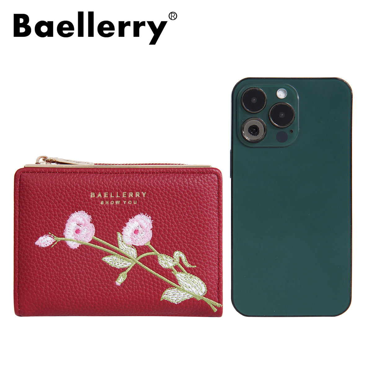Women's Short Three-dimensional Embroidered Flower Zipper Three-fold High Coin Purses