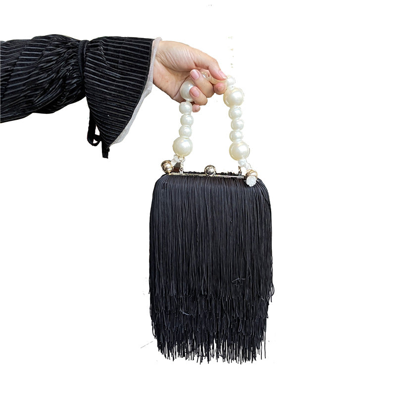 Women's Fashion Tassel Underarm Pearl Chain Dinner Bags